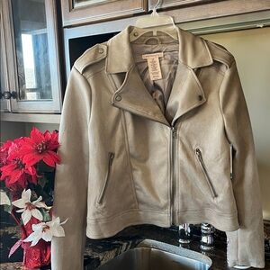 Philosophy Jacket Short Coat Taupe Zip Womens Large New